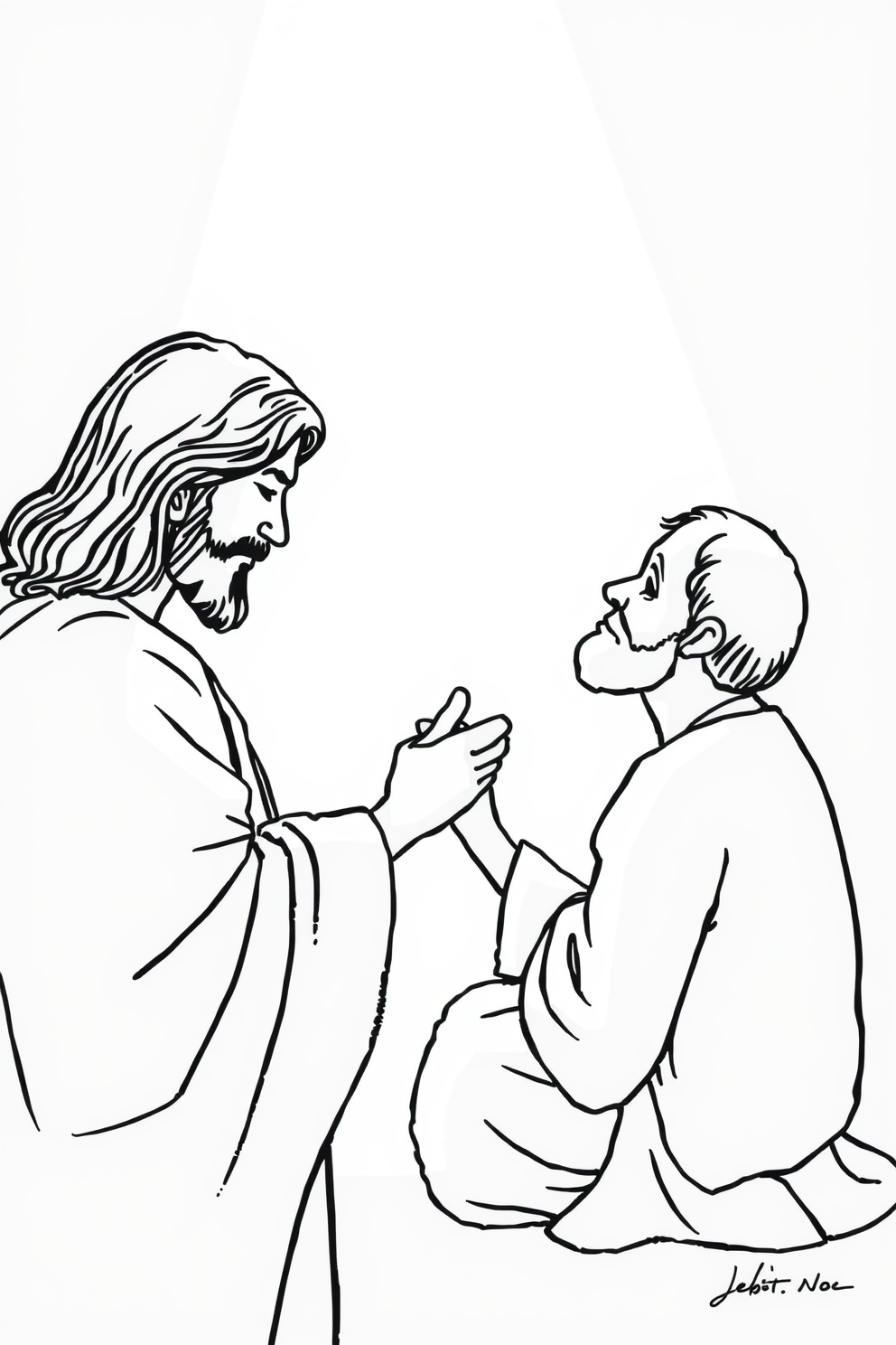Jesus Forgives Peter Simple Line Drawing