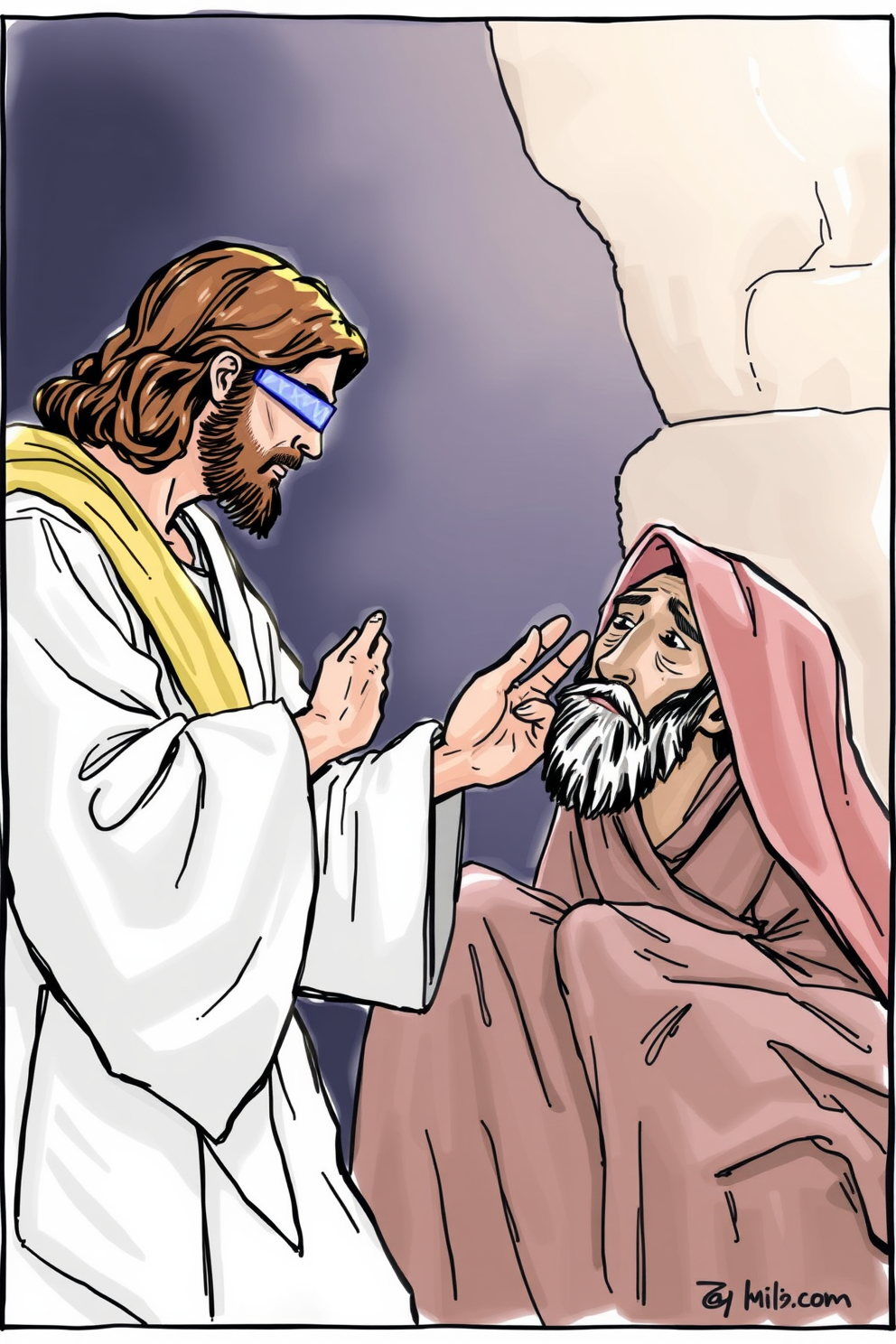 Jesus Heals the Blind Man - Colorful Sketch Drawing