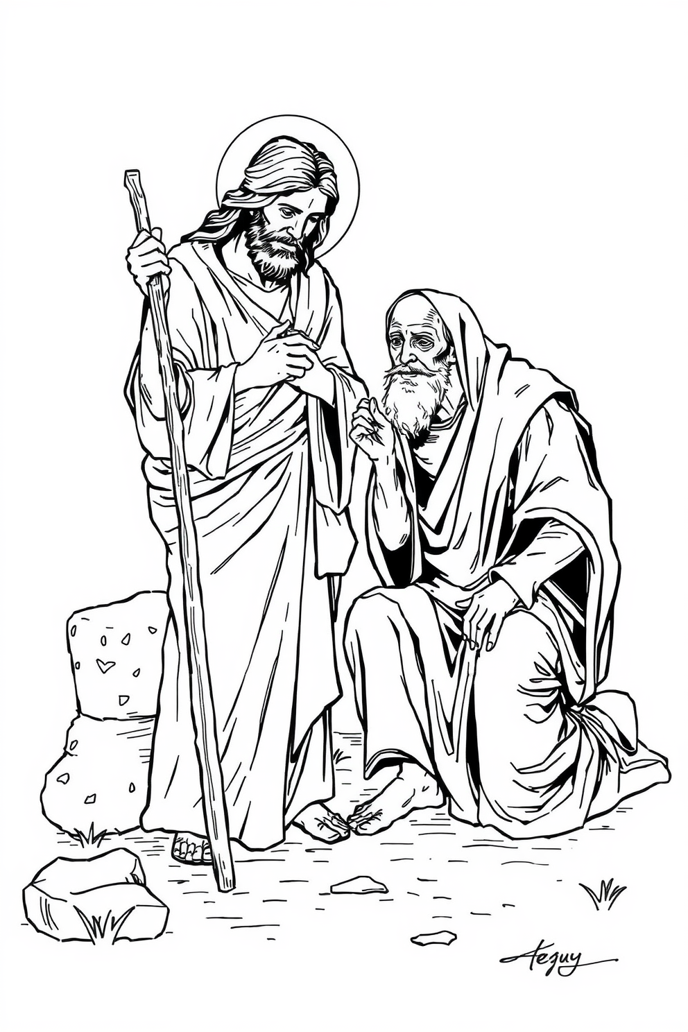 Jesus Heals the Leper - Line Drawing