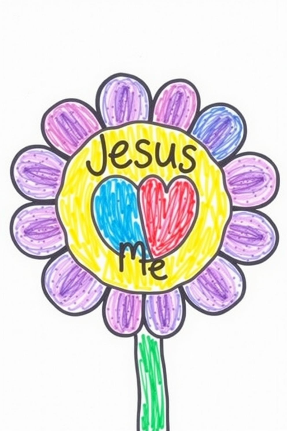 Jesus Loves Me Colorful Flower with Scripture Drawing
