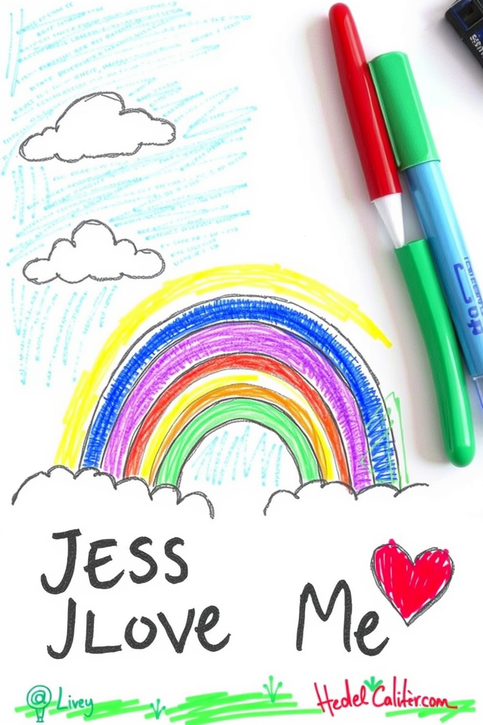 Jesus Loves Me - Sketch of a Rainbow with Clouds Drawing