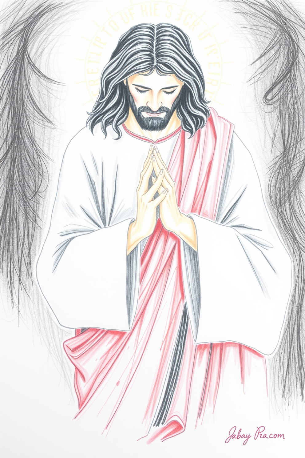 Jesus Praying Color Pencil Drawing