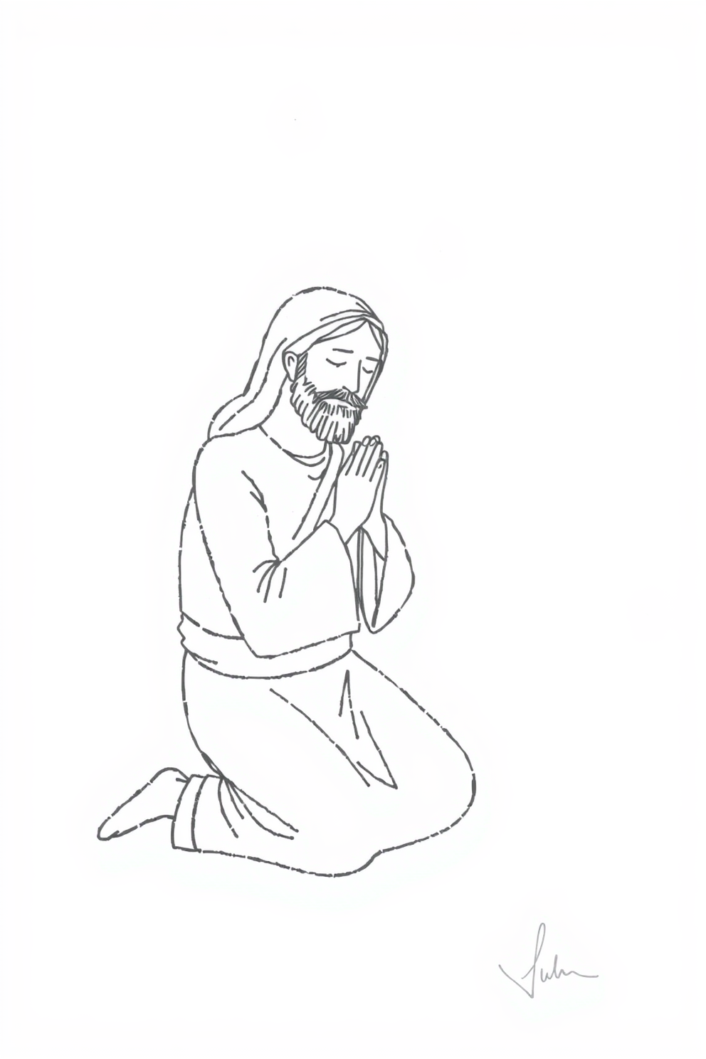 Jesus Praying Simple Drawing
