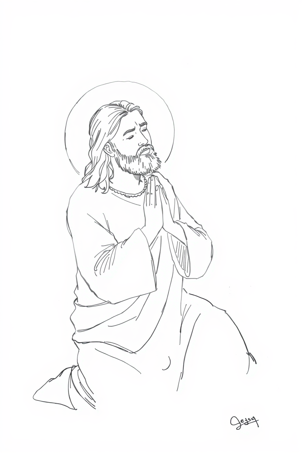 Jesus Praying Sketch Drawing