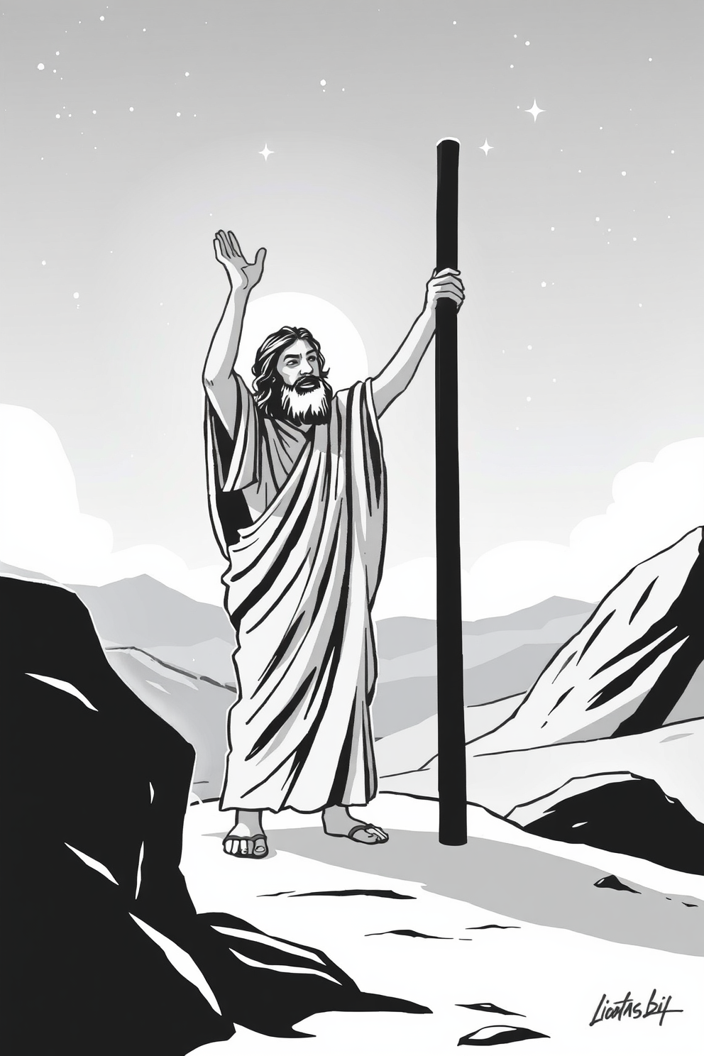 Jesus Raises Lazarus Black and White Drawing
