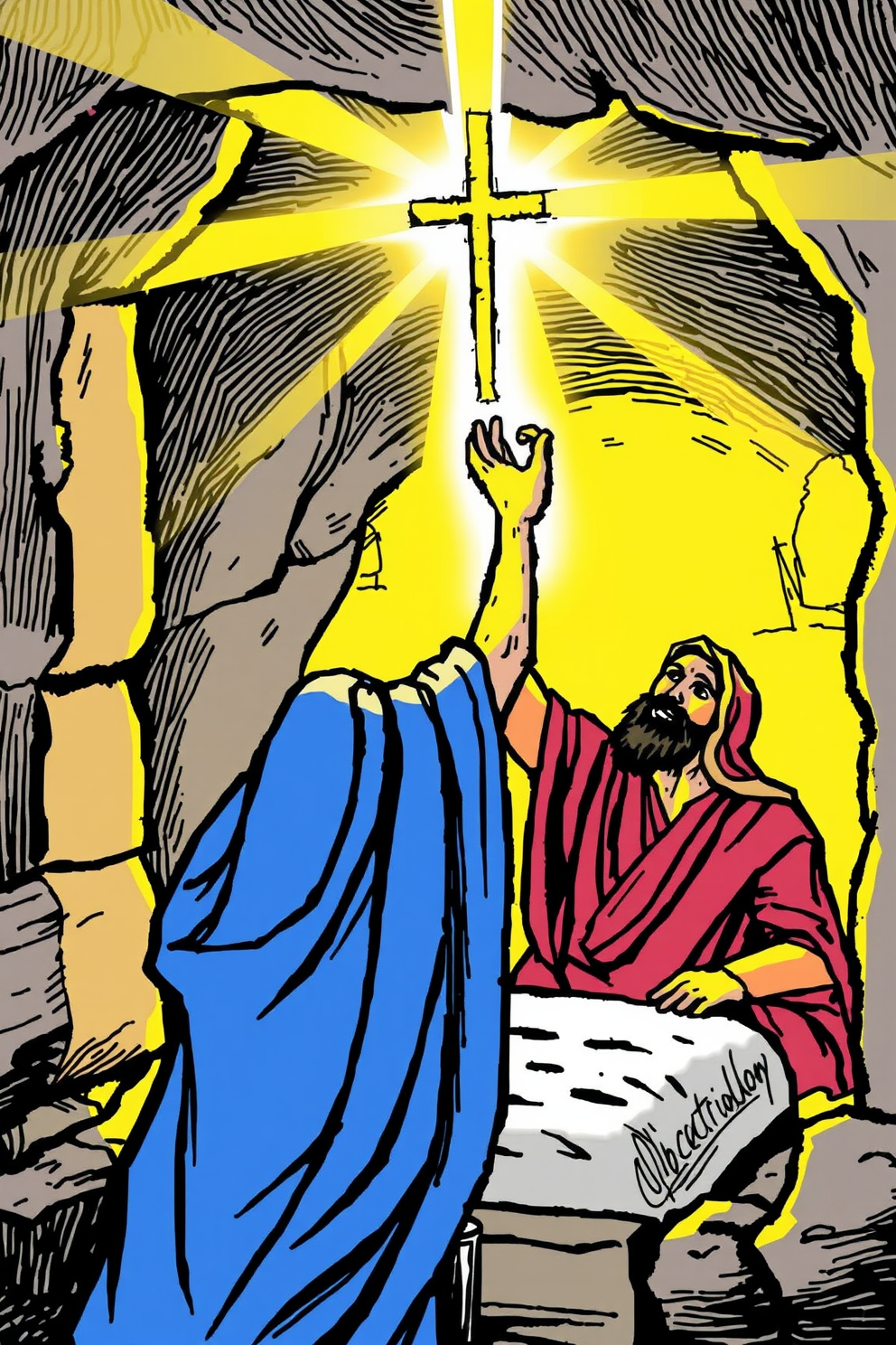 Jesus Raises Lazarus in a Tomb Drawing