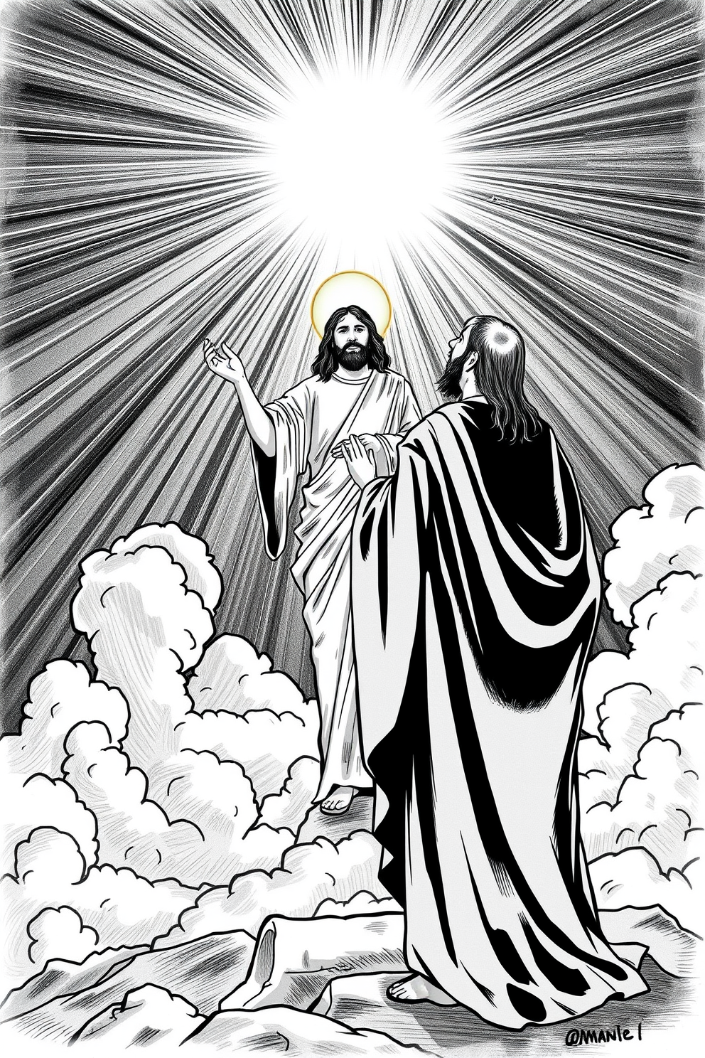 Jesus Transfiguration Black and White Illustration