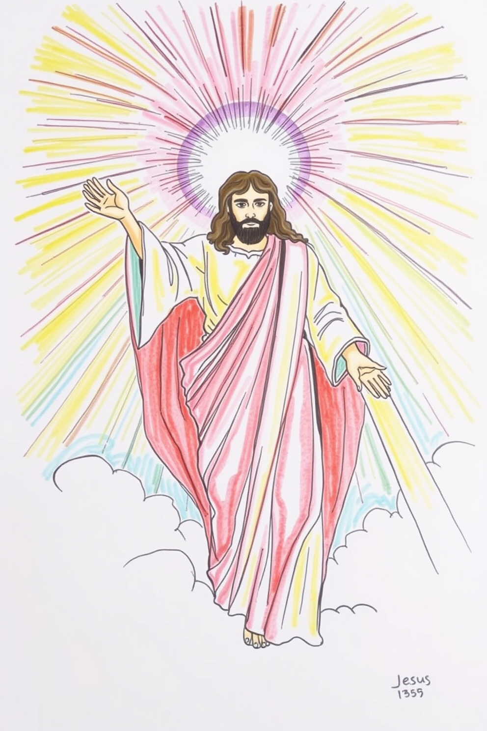 Jesus Transfiguration Colorful Sketch Drawing
