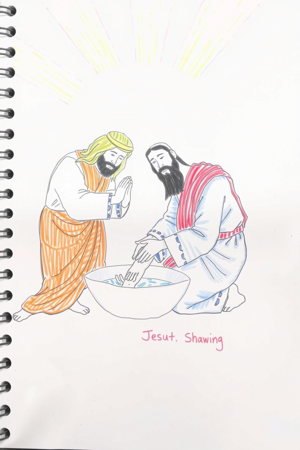 Jesus Washing Feet Drawing - Colorful Sketch