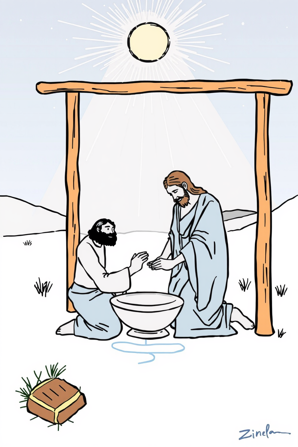 Jesus Washing Feet Drawing - Minimalist Style