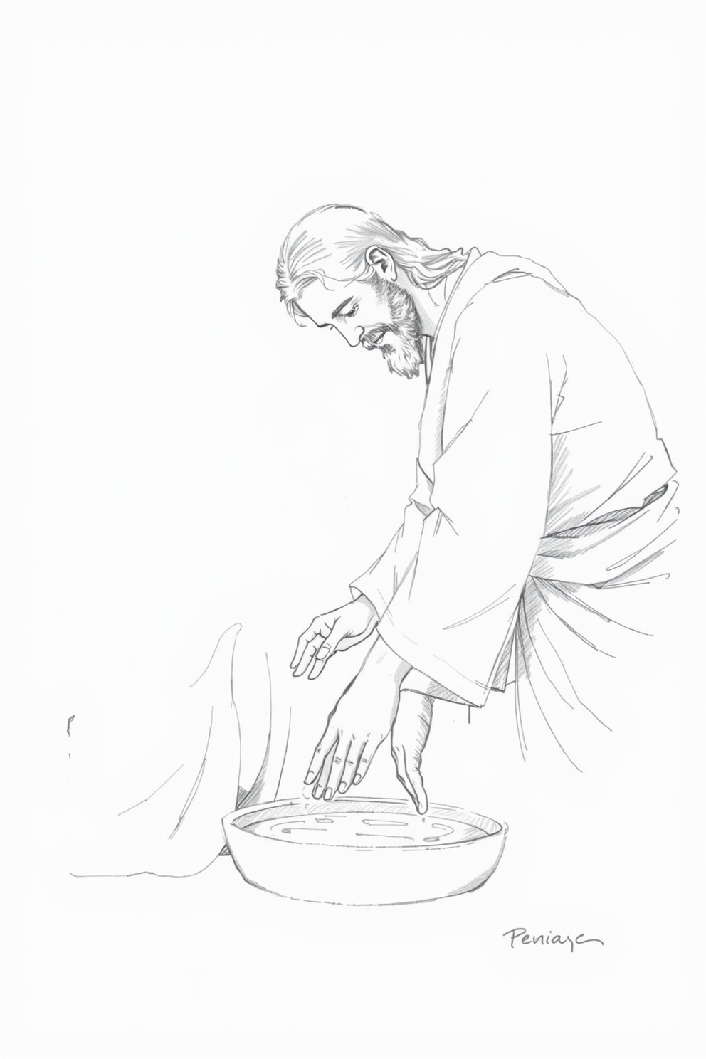 Jesus Washing Feet Drawing Realistic Pencil Sketch
