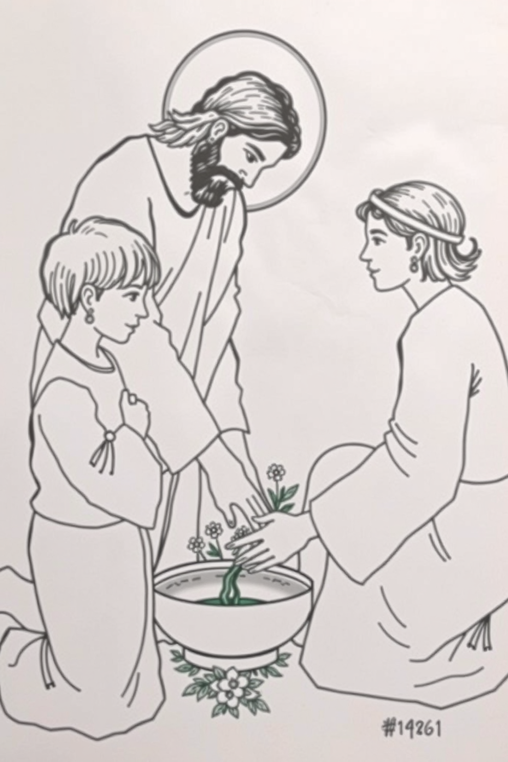 Jesus Washing Feet with Flowers Drawing