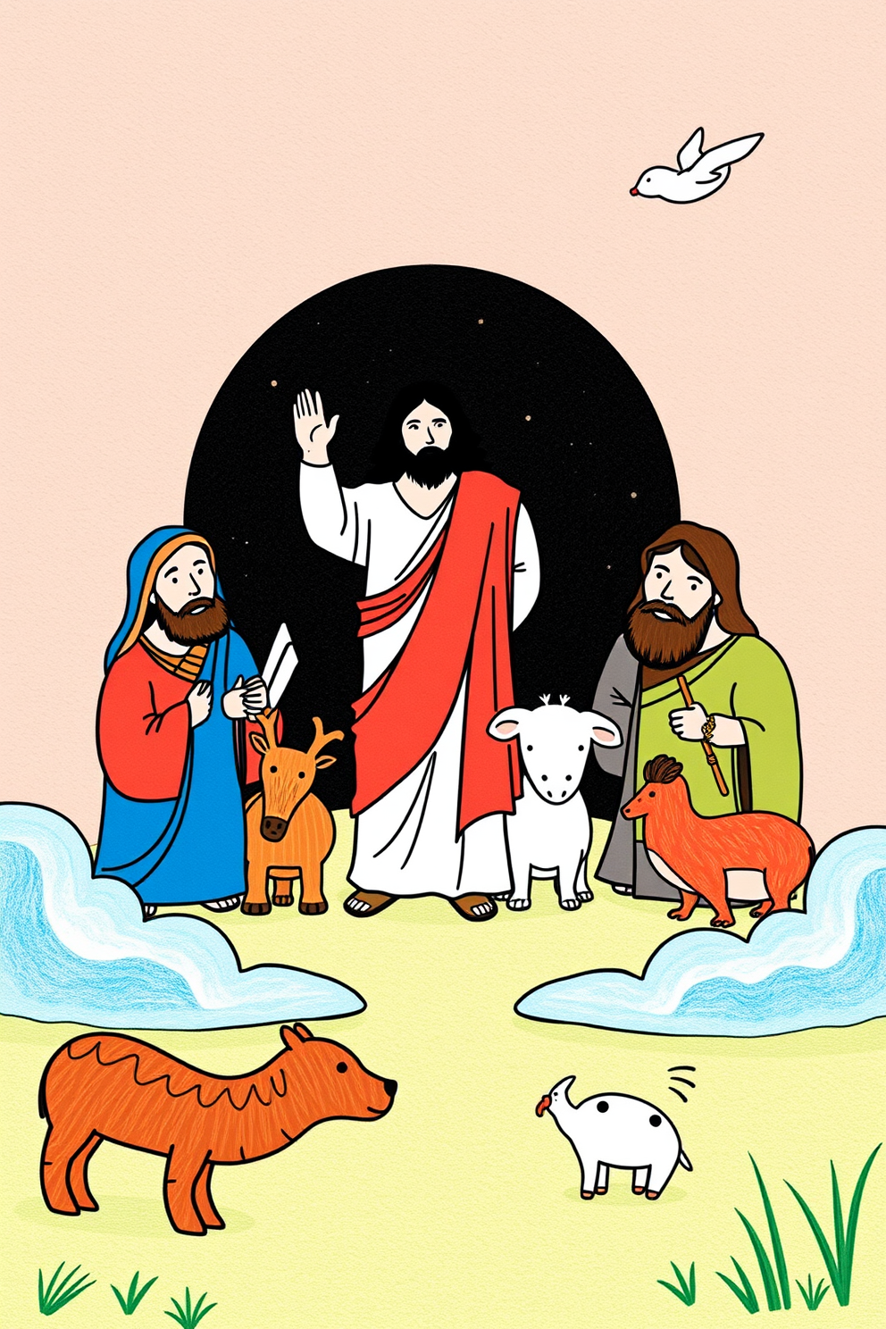 Jesus and His Disciples with Animals Drawing