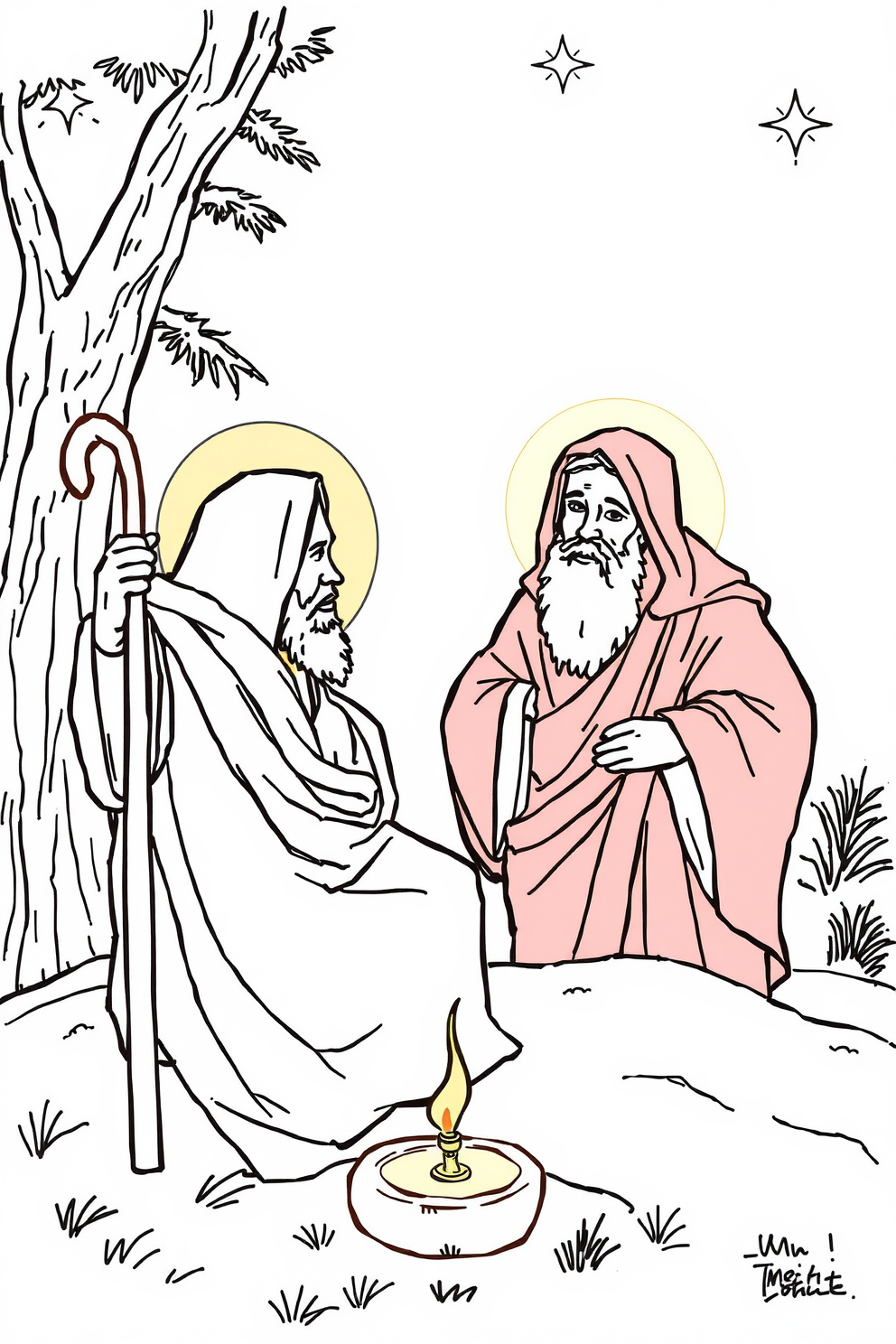 Jesus and Nicodemus Line Drawing