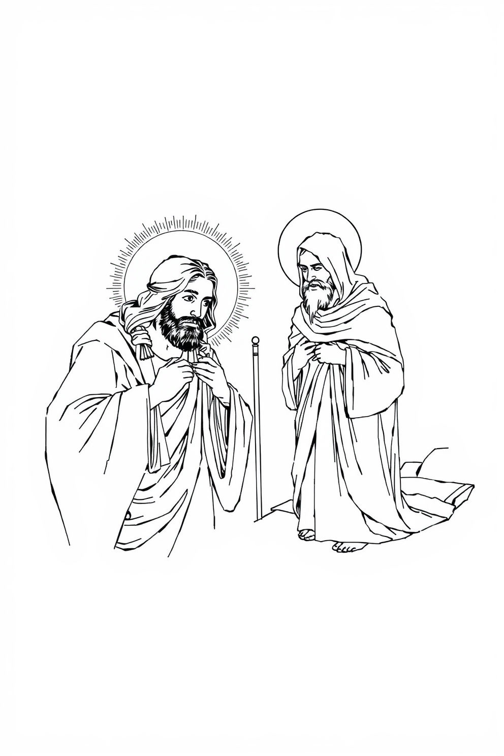 Jesus and Nicodemus Monoline Drawing