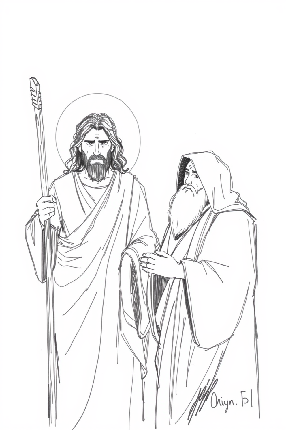 Jesus and Nicodemus Sketch Drawing