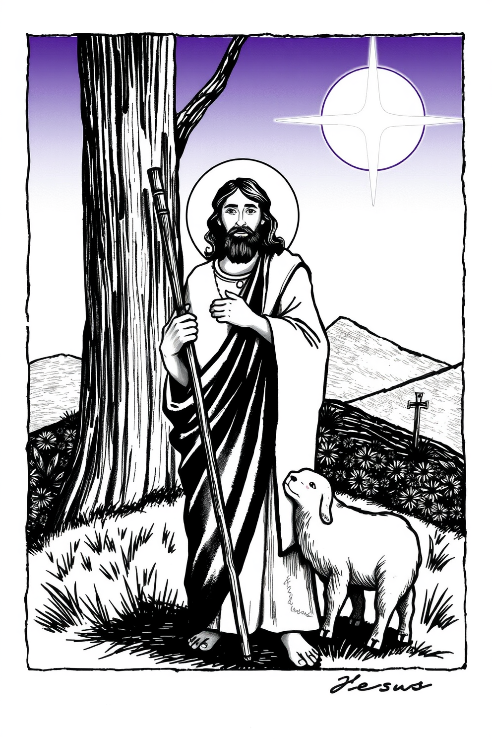 Jesus as a Shepherd Drawing