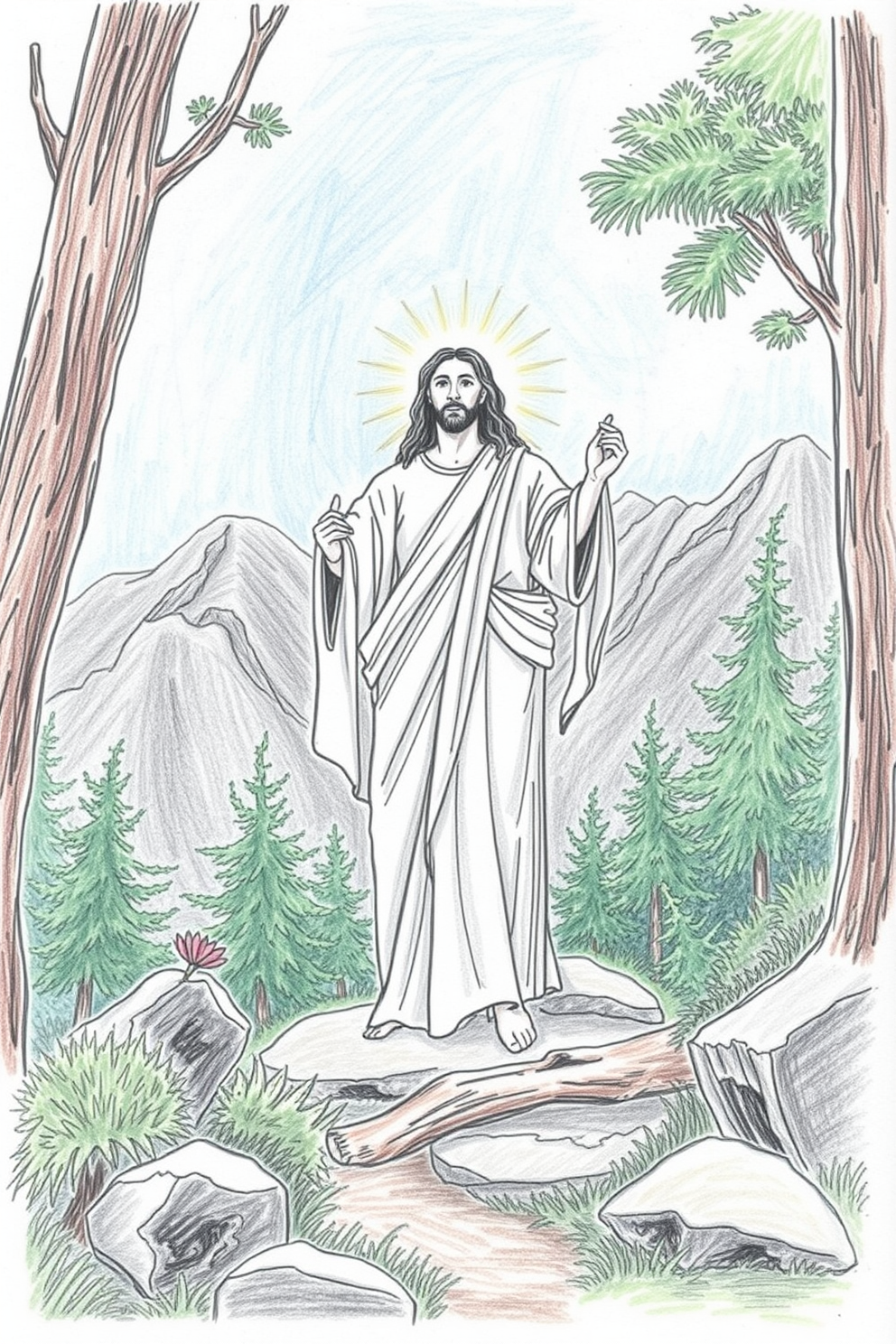 Jesus in Nature Drawing