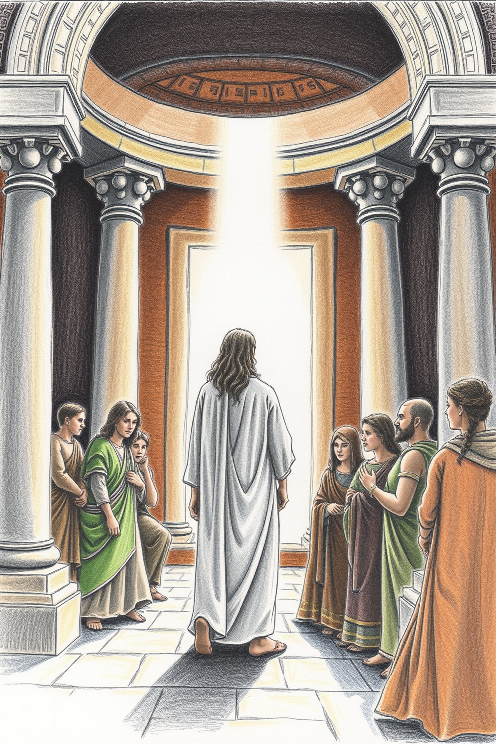 Jesus in the Temple Color Pencil Art