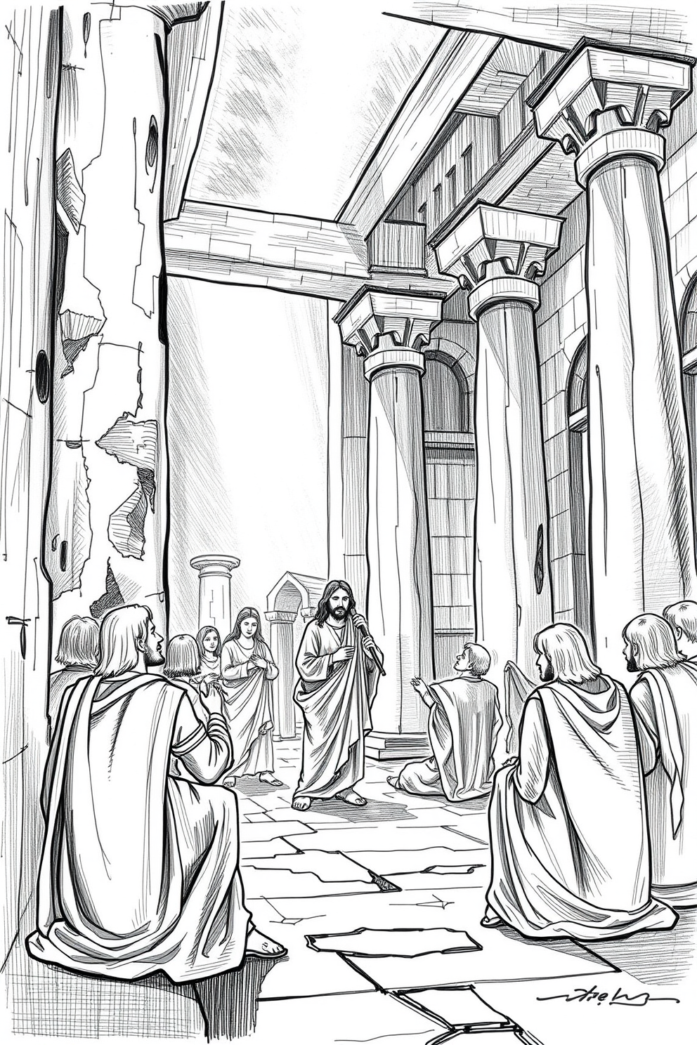 Jesus in the Temple Drawing