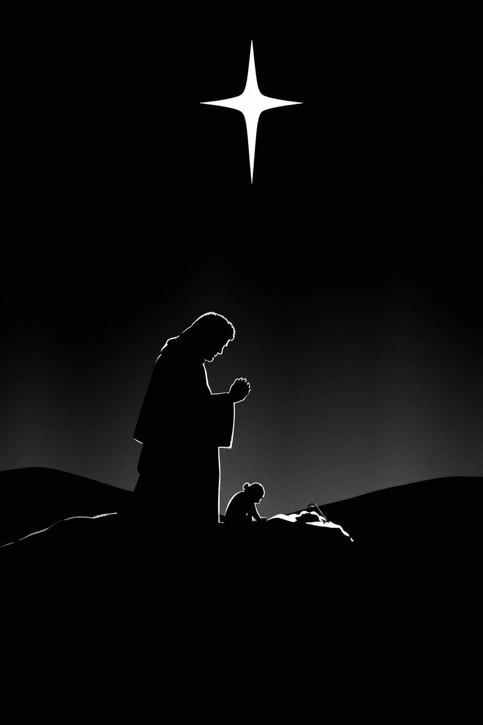 Jesus is Born Black and White Silhouette Drawing