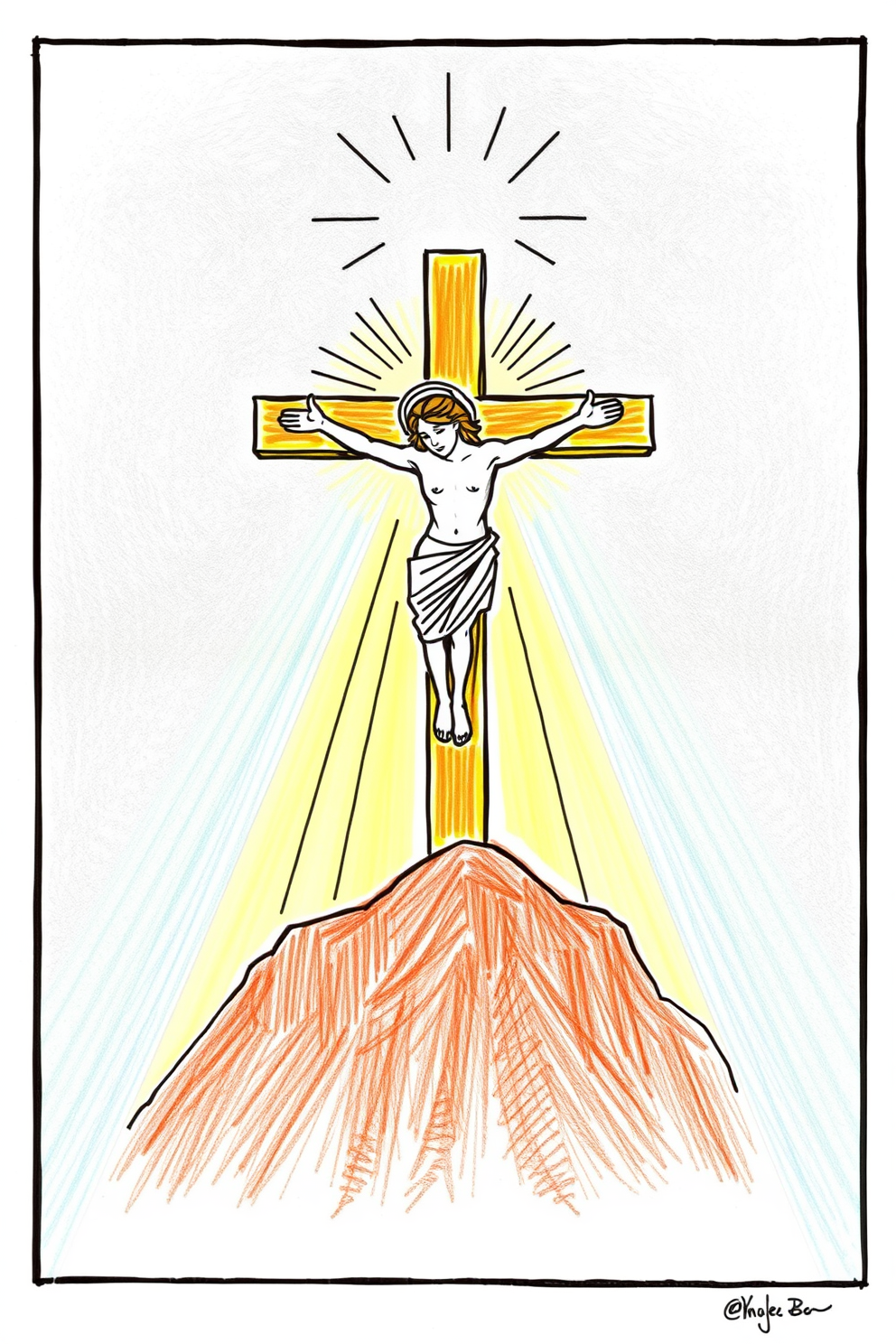 Jesus is Risen Cross with Light Drawing