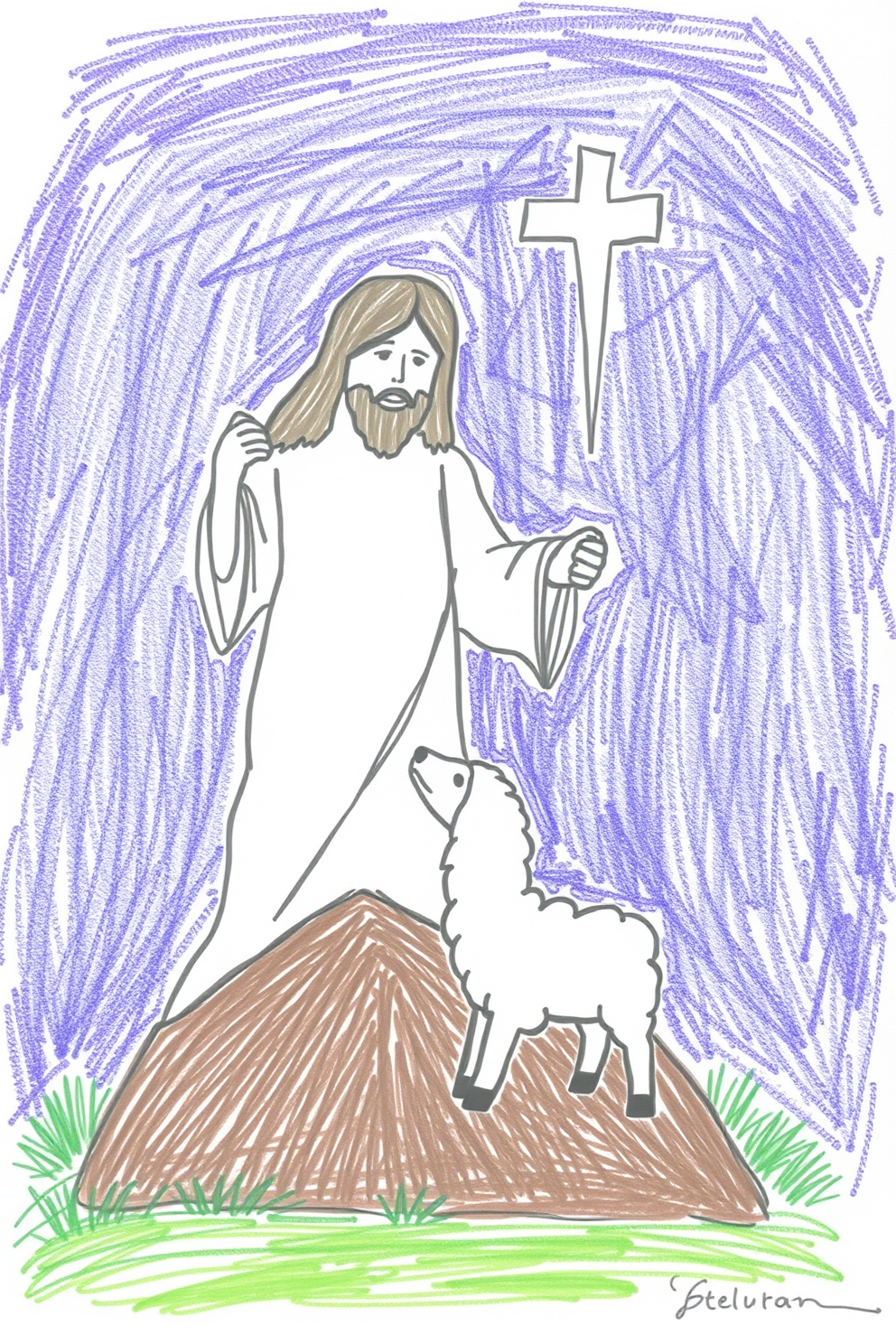 Jesus is Risen Little Lamb Drawing