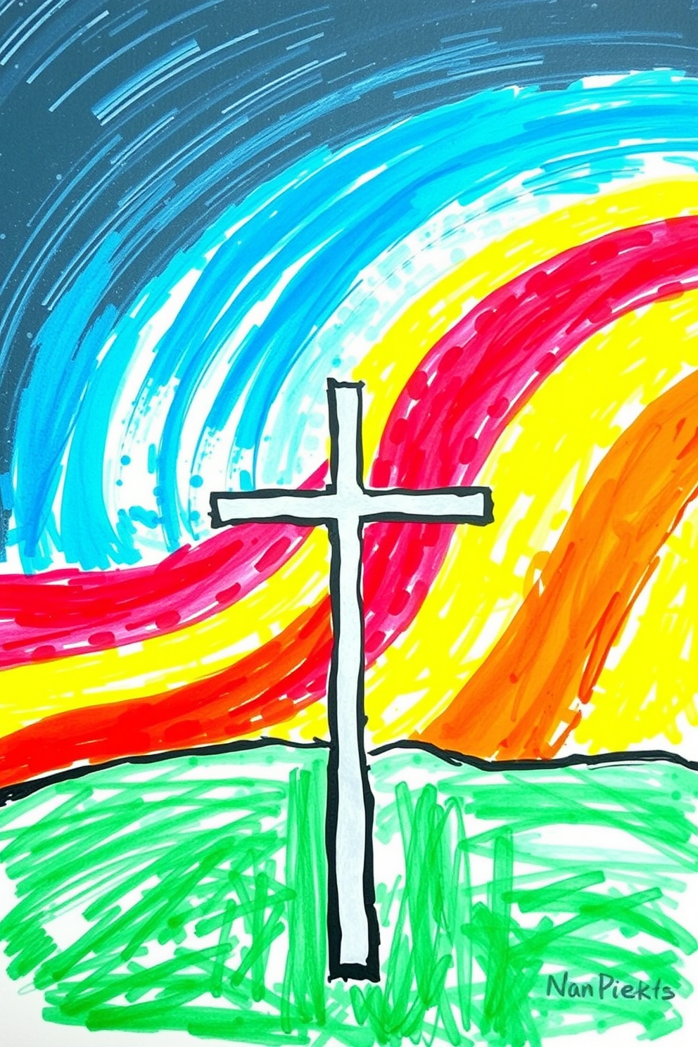Jesus is the Light Rainbow with Cross Drawing