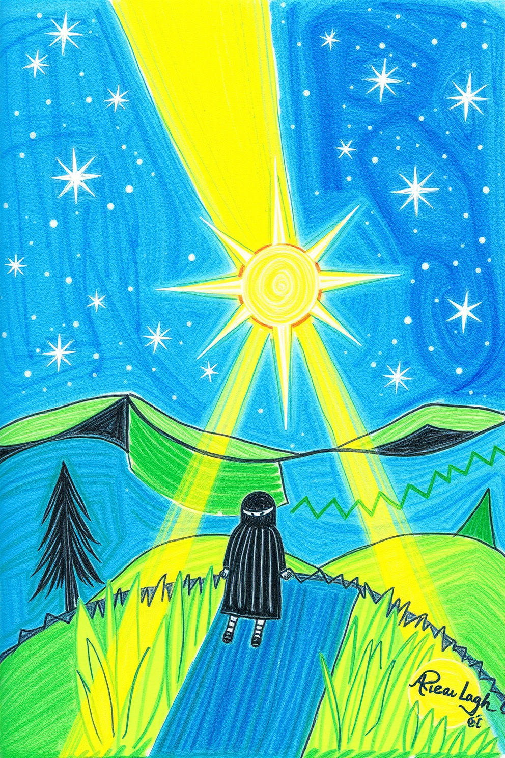 Jesus is the Light Starry Night Drawing