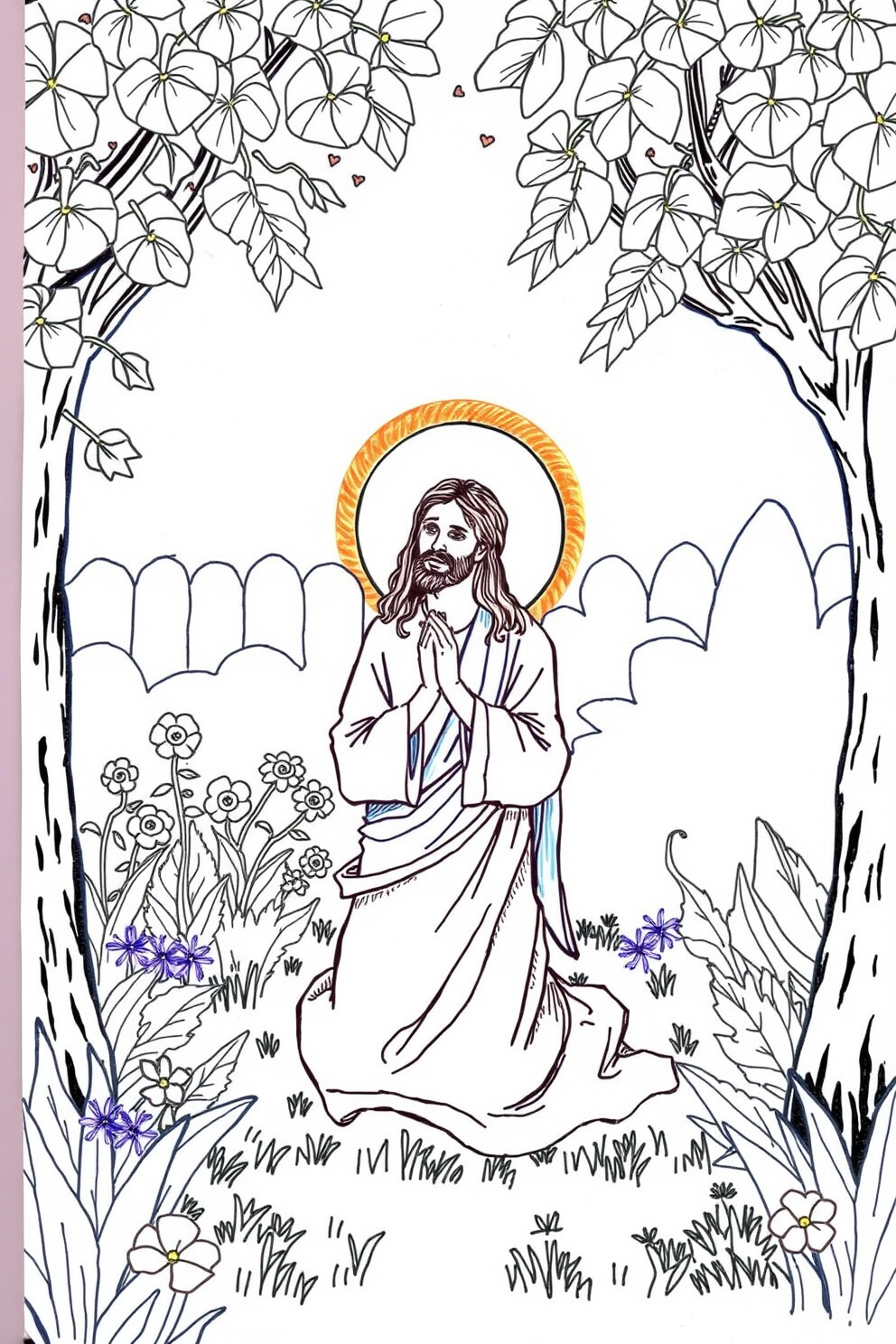 Jesus praying in the garden doodle drawing