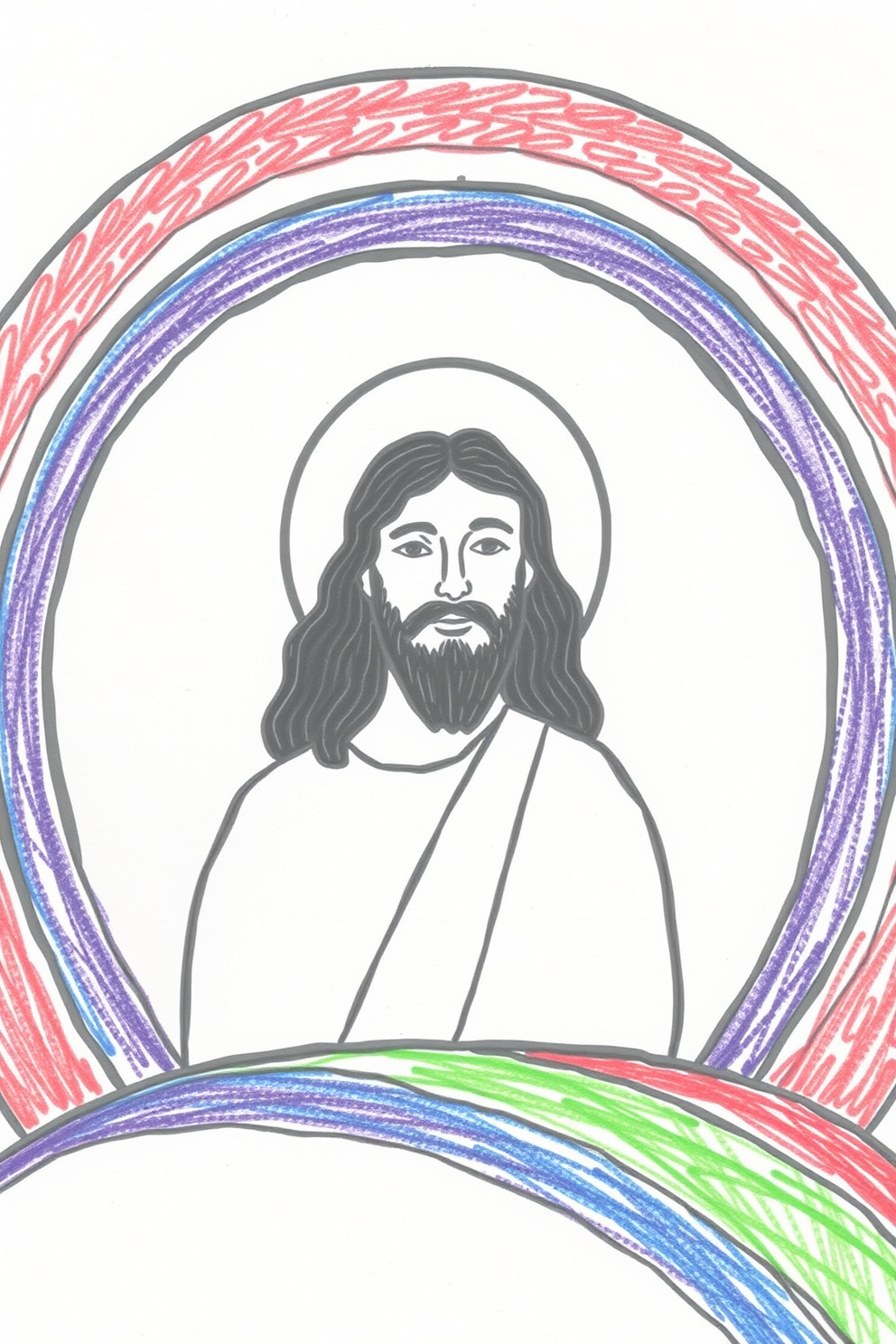 Jesus with a Rainbow Drawing