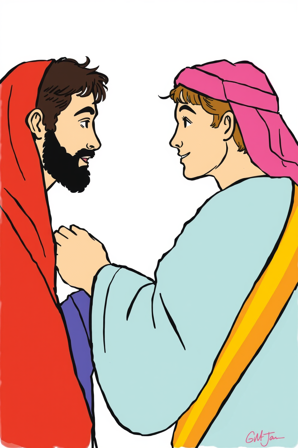 Joseph Forgives His Brothers Colorful Sketch Drawing