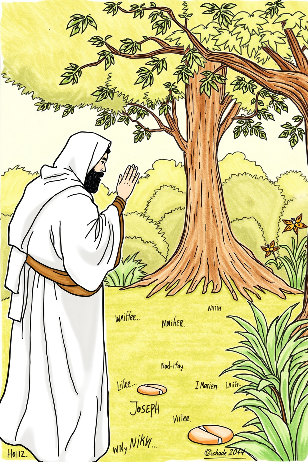 Joseph Forgives His Brothers in a Peaceful Garden Drawing