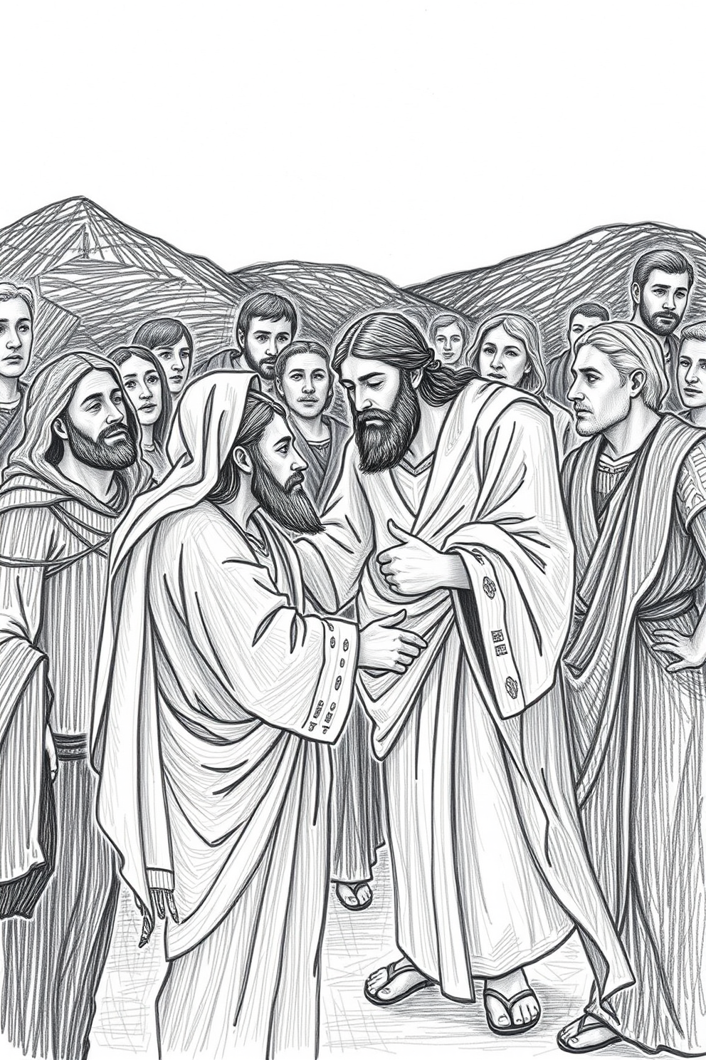 Joseph Forgives His Brothers with Open Arms Drawing