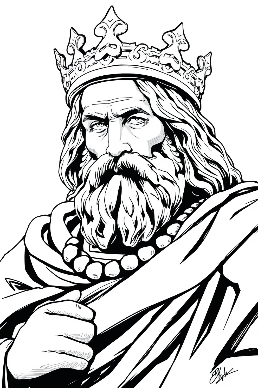 King David Black and White Drawing