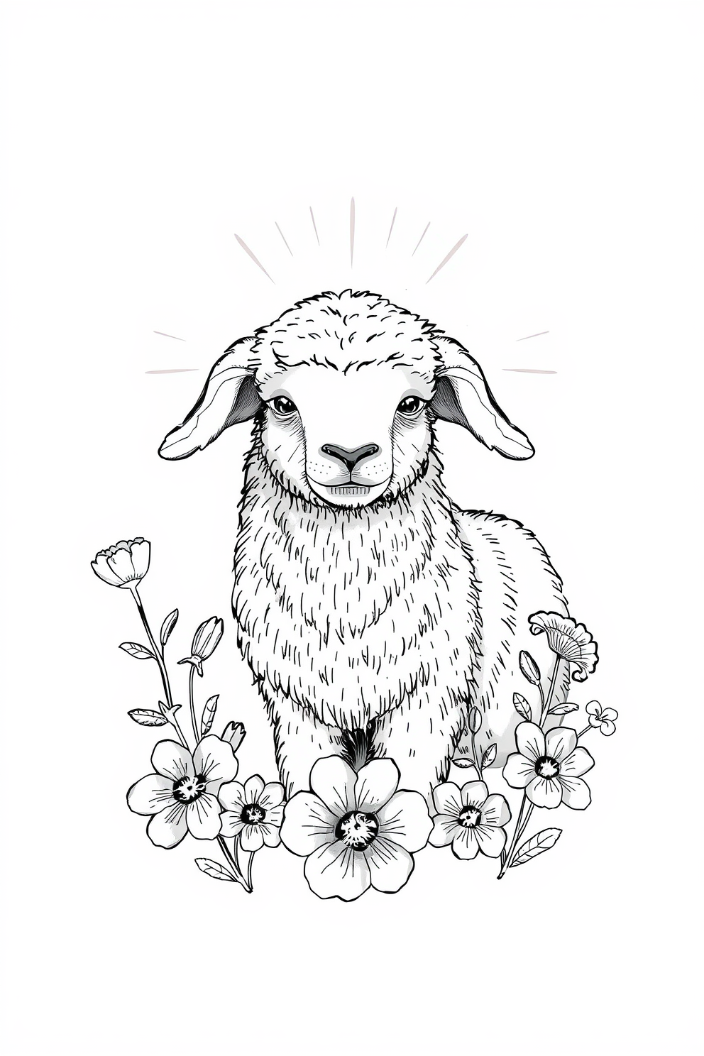Lamb of God and Flowers Drawing