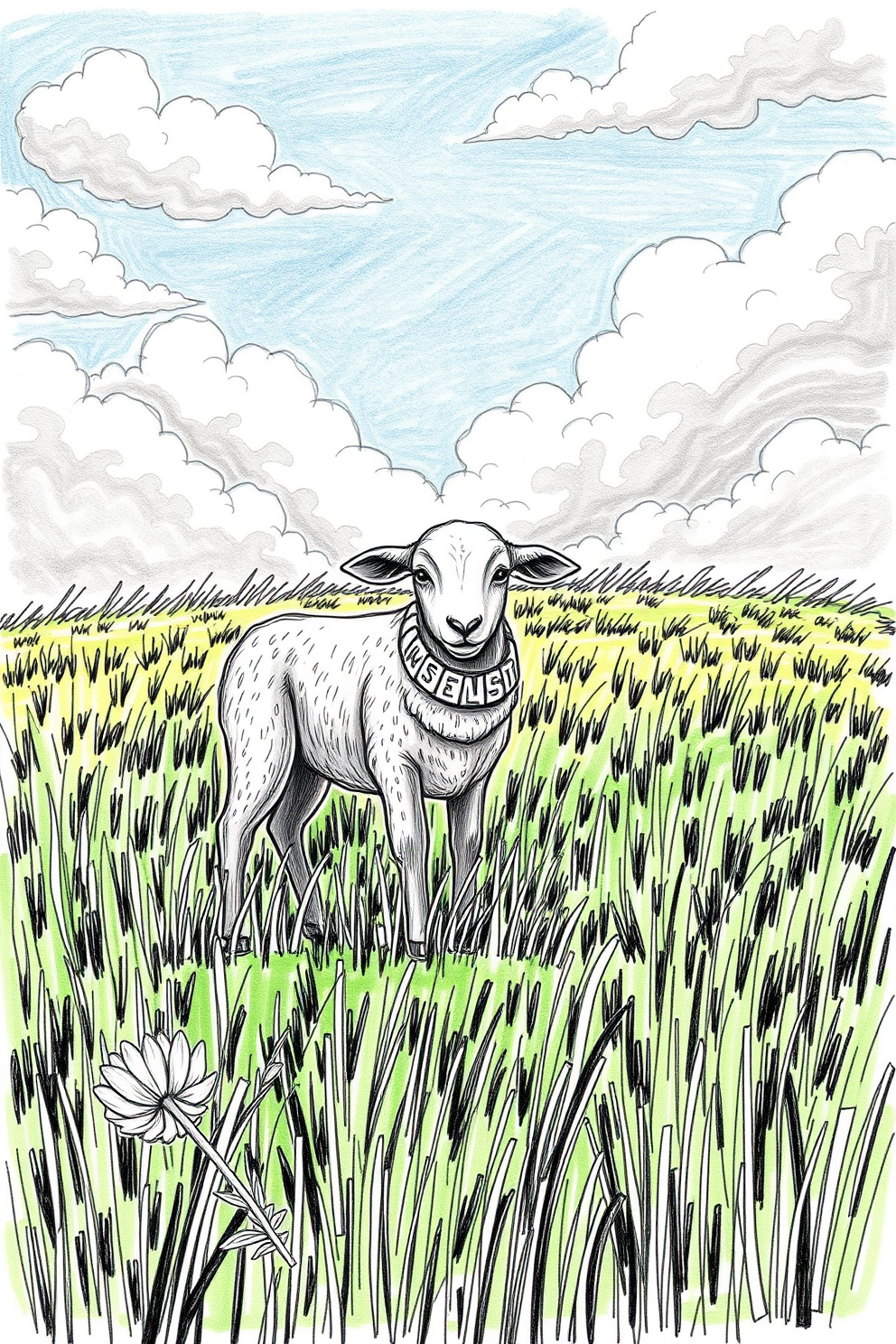 Lamb of God in a Meadow Drawing