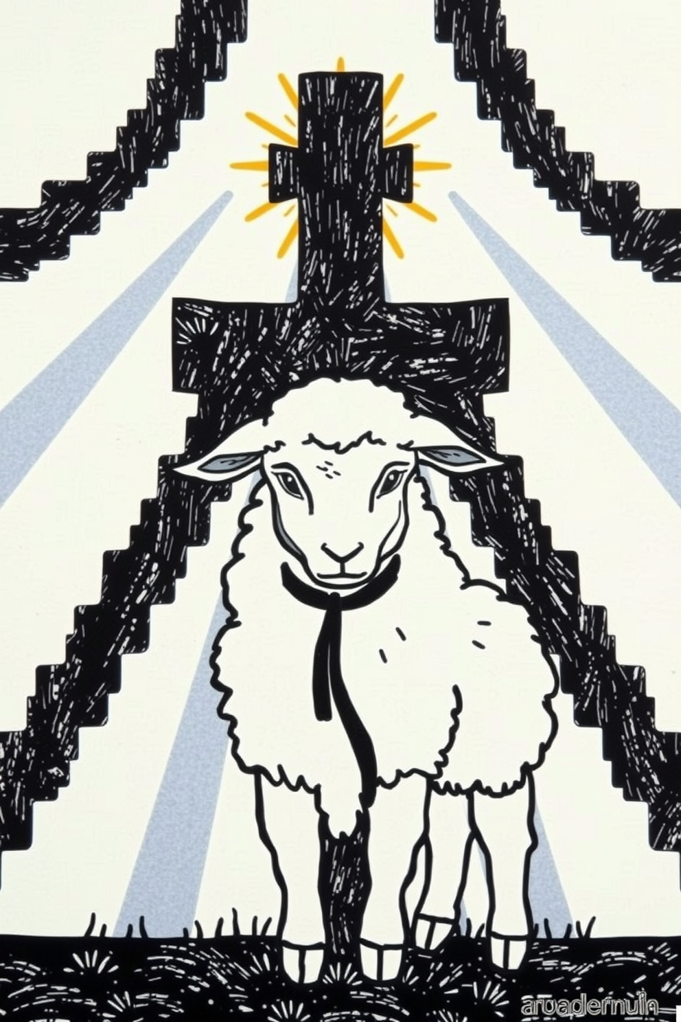 Lamb of God with Cross Drawing