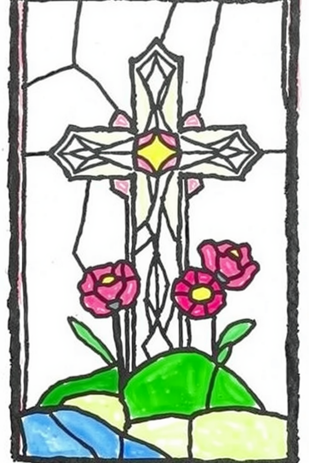 Line Drawing Stained Glass Cross Drawing