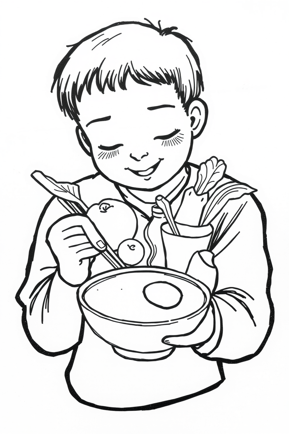 Line Drawing of Abundant Food Spread Drawing
