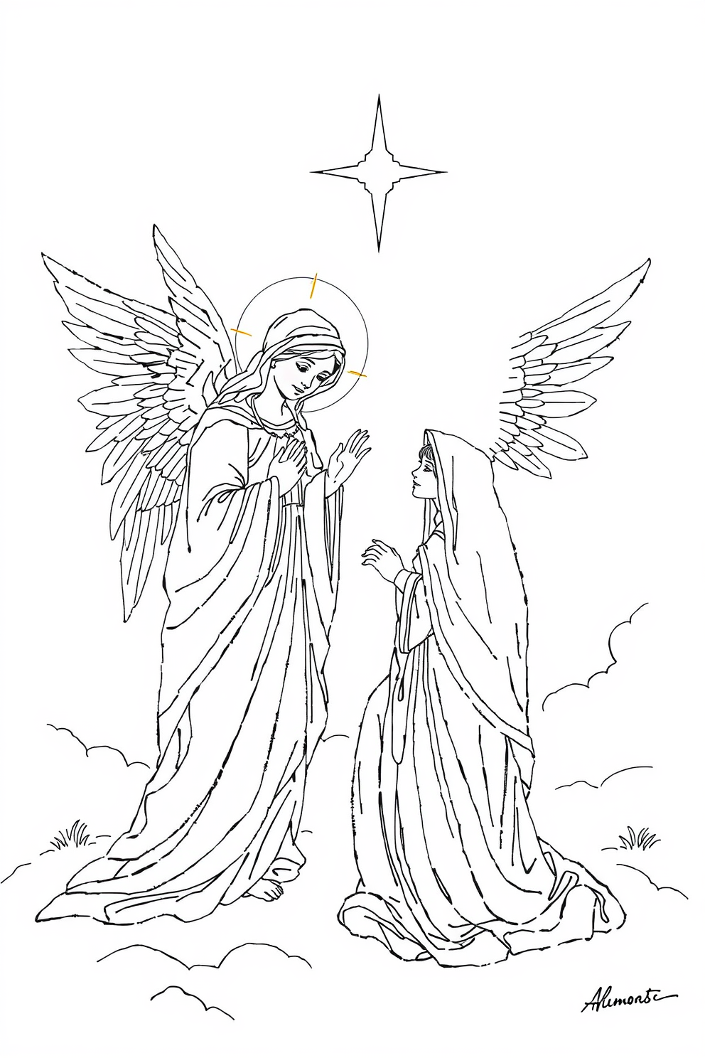 Line Drawing of Angel Visit Mary