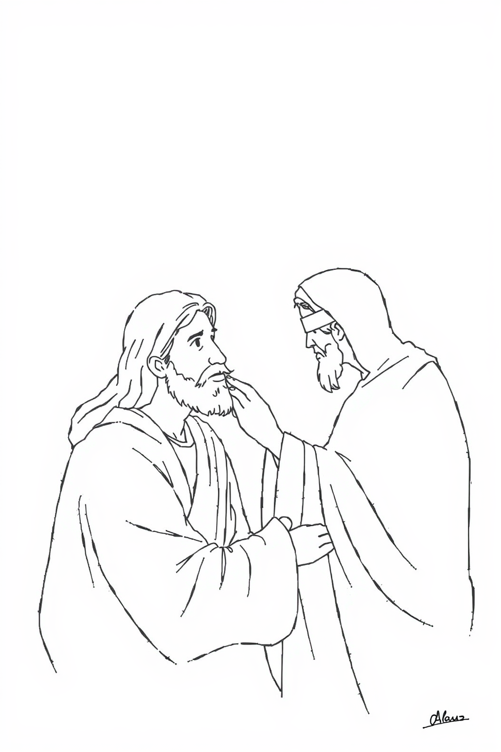 Line Drawing of Jesus Heals a Blind Man Drawing