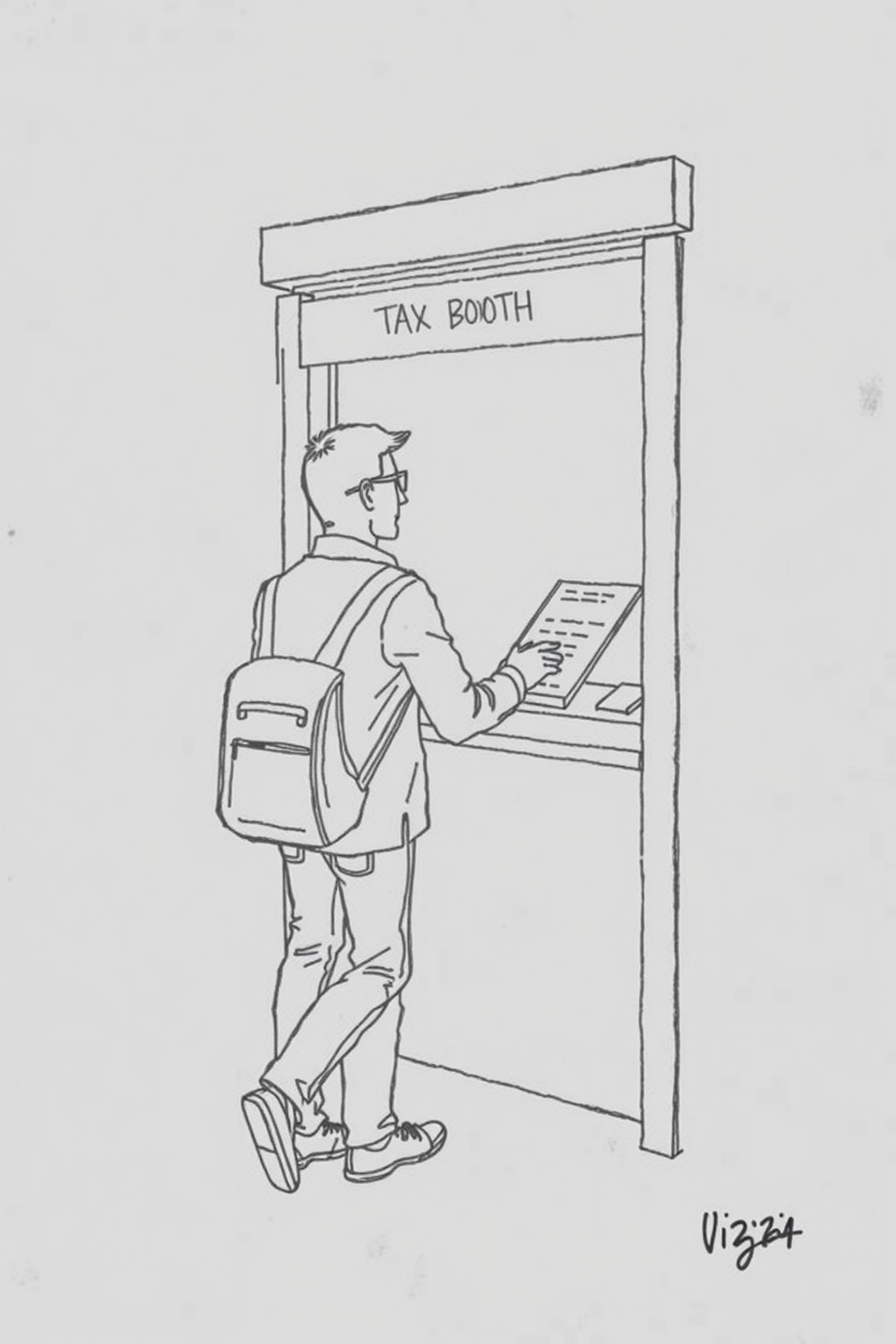 Line Drawing of Matthew Leaving His Tax Booth Drawing