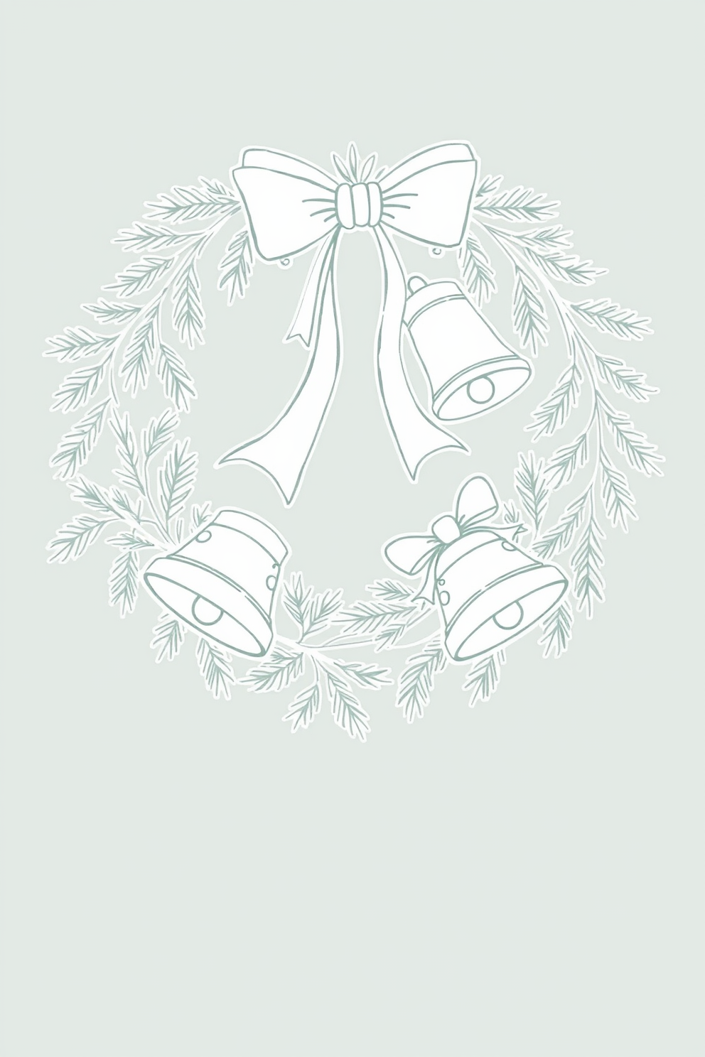 Line Drawing of a Christmas Wreath with Bells