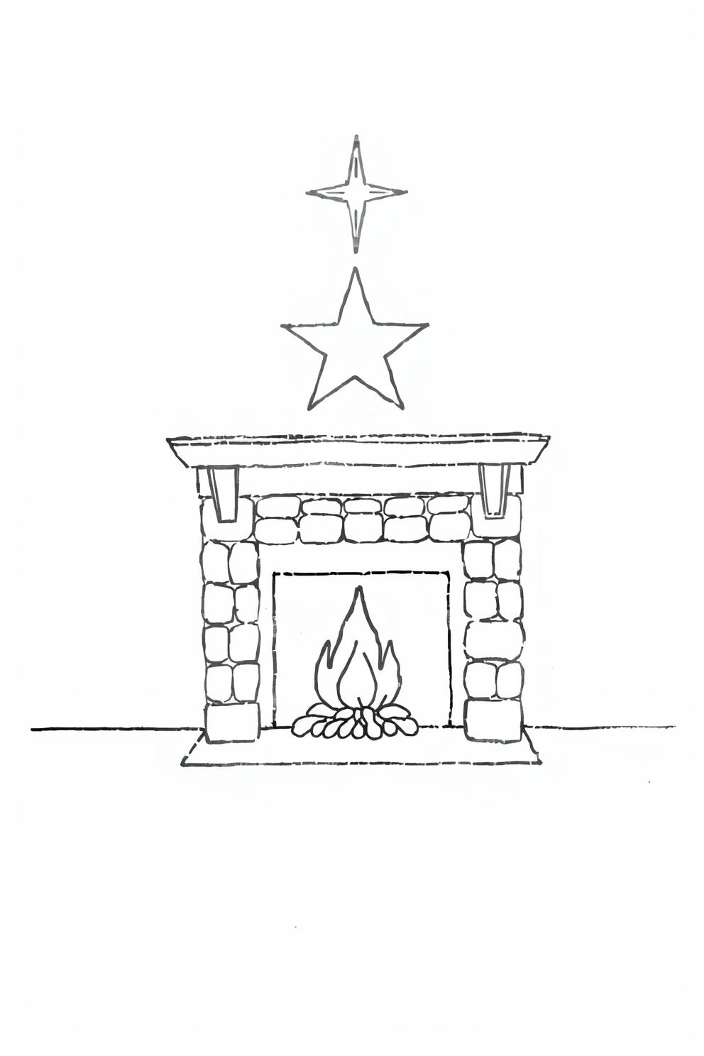Line Drawing of a Star Over the Fireplace Drawing