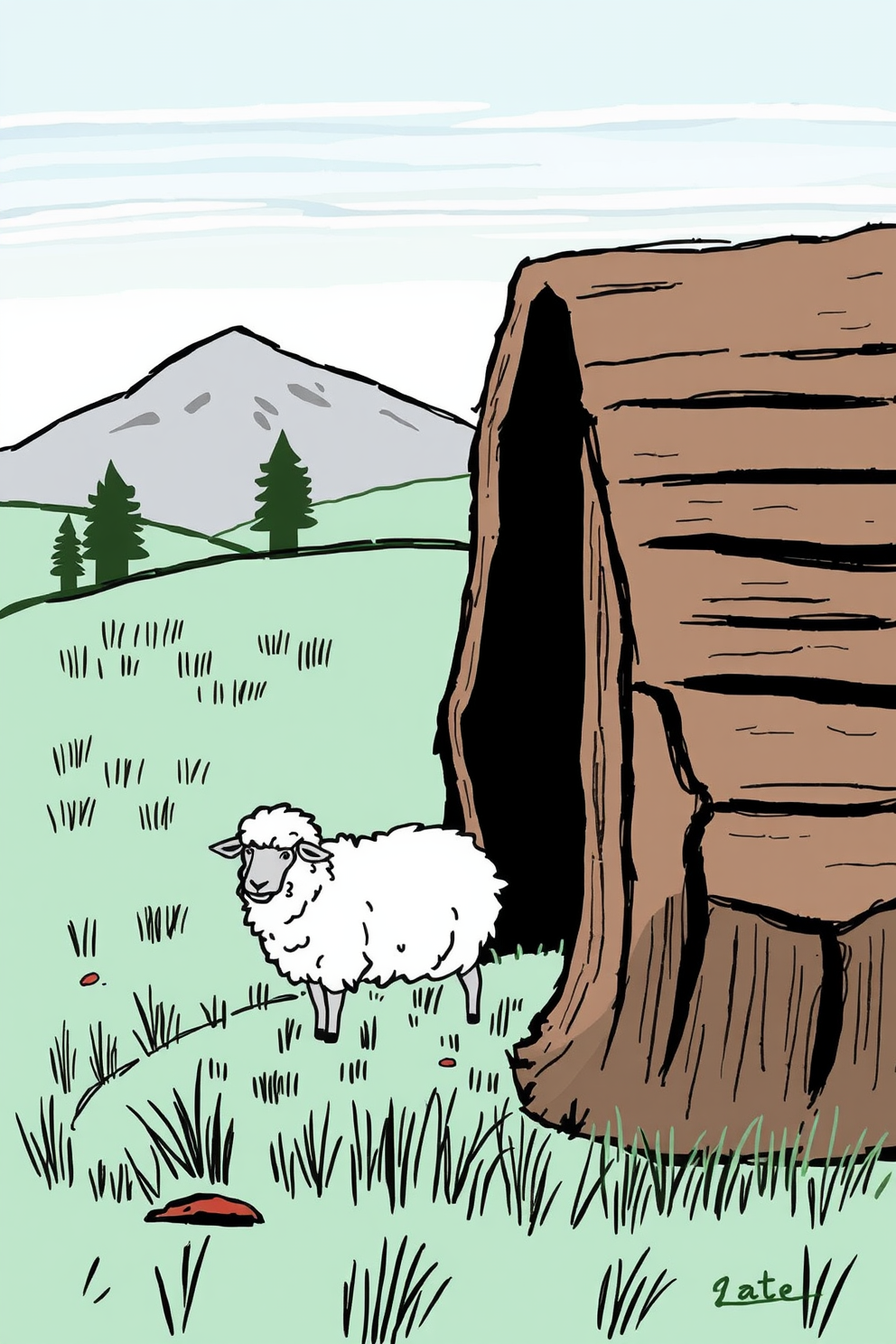 Lost Sheep in a Pasture Drawing