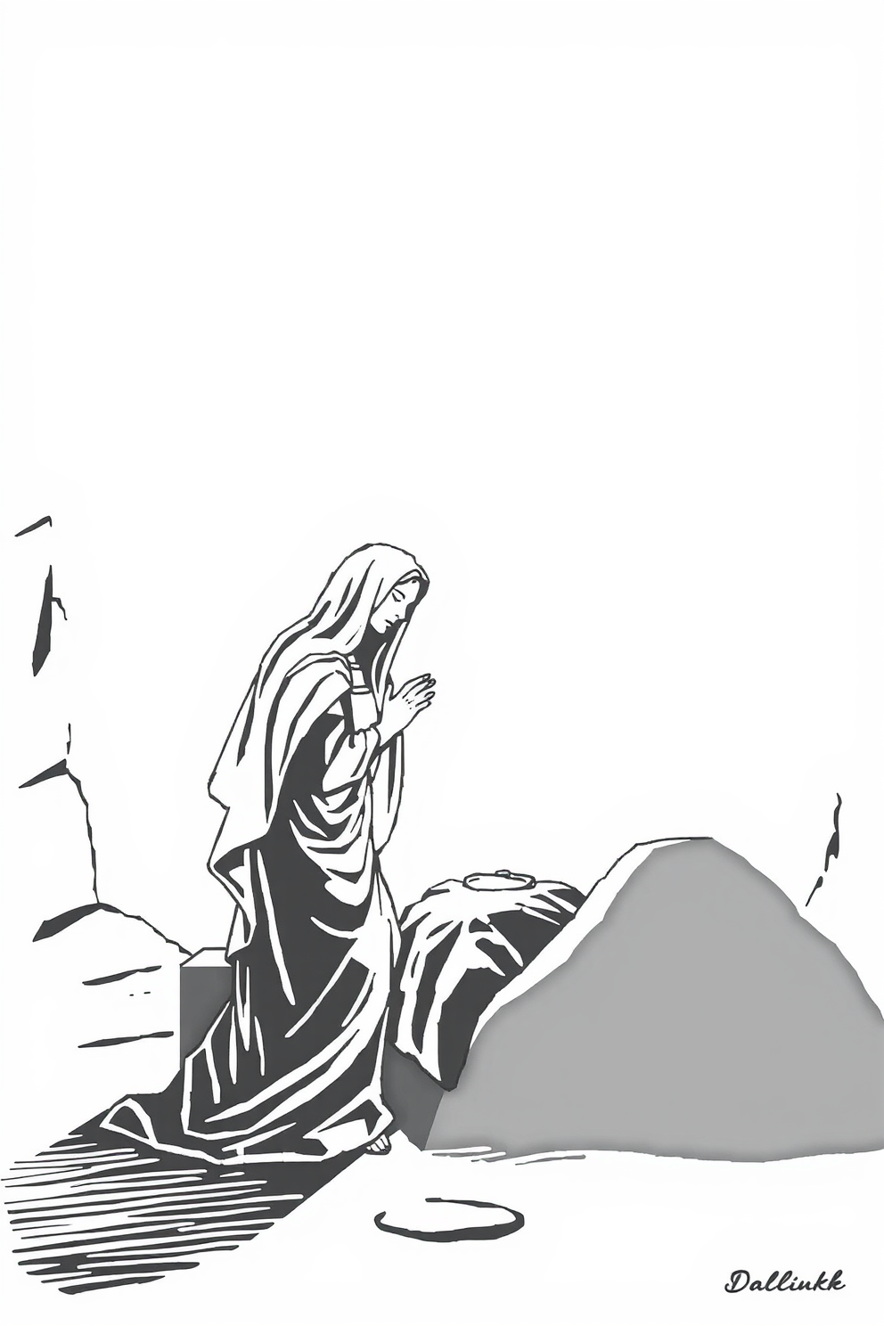 Mary Magdalene at the Tomb Drawing - A Black and White Silhouette