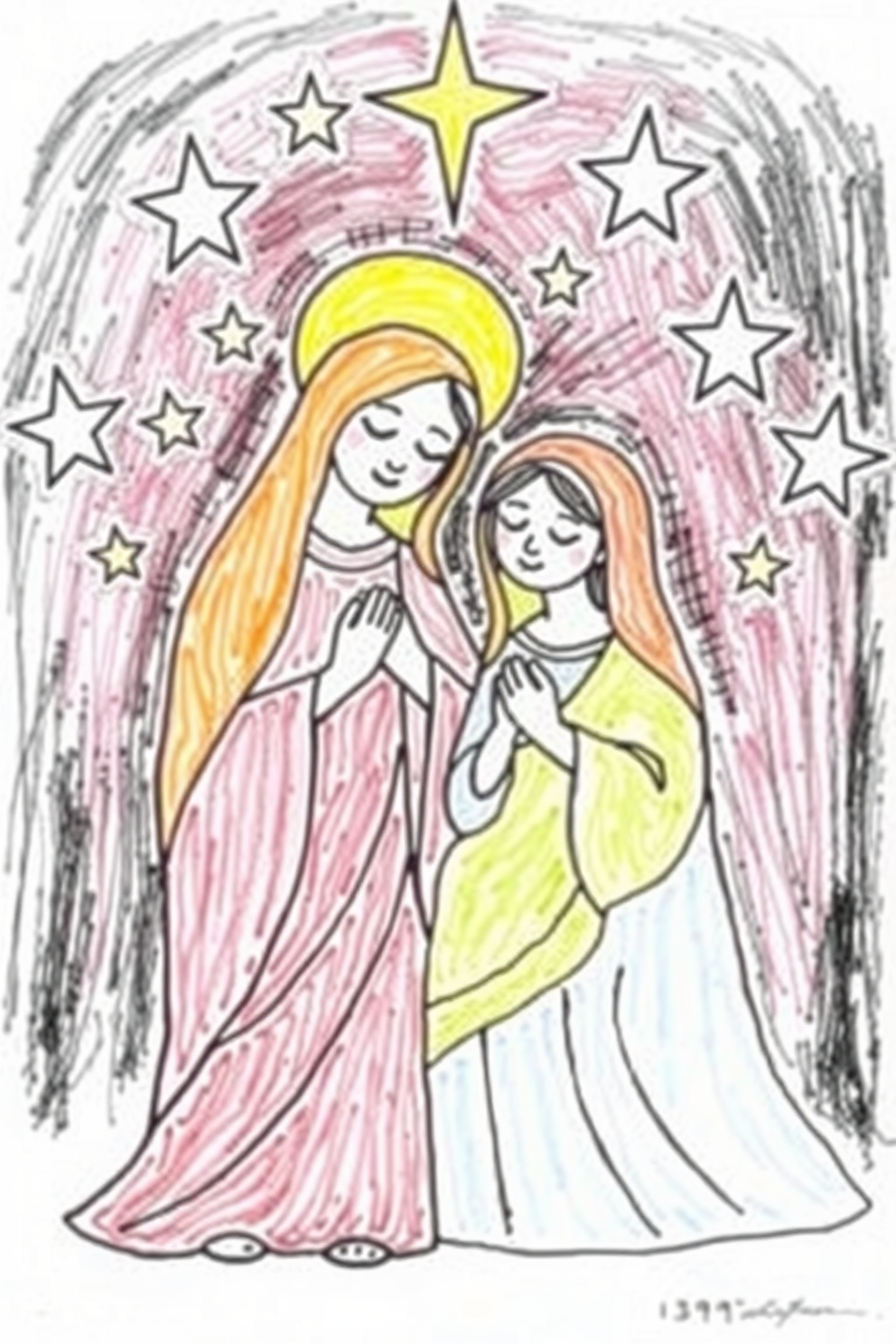 Mary and Joseph Among Stars Drawing