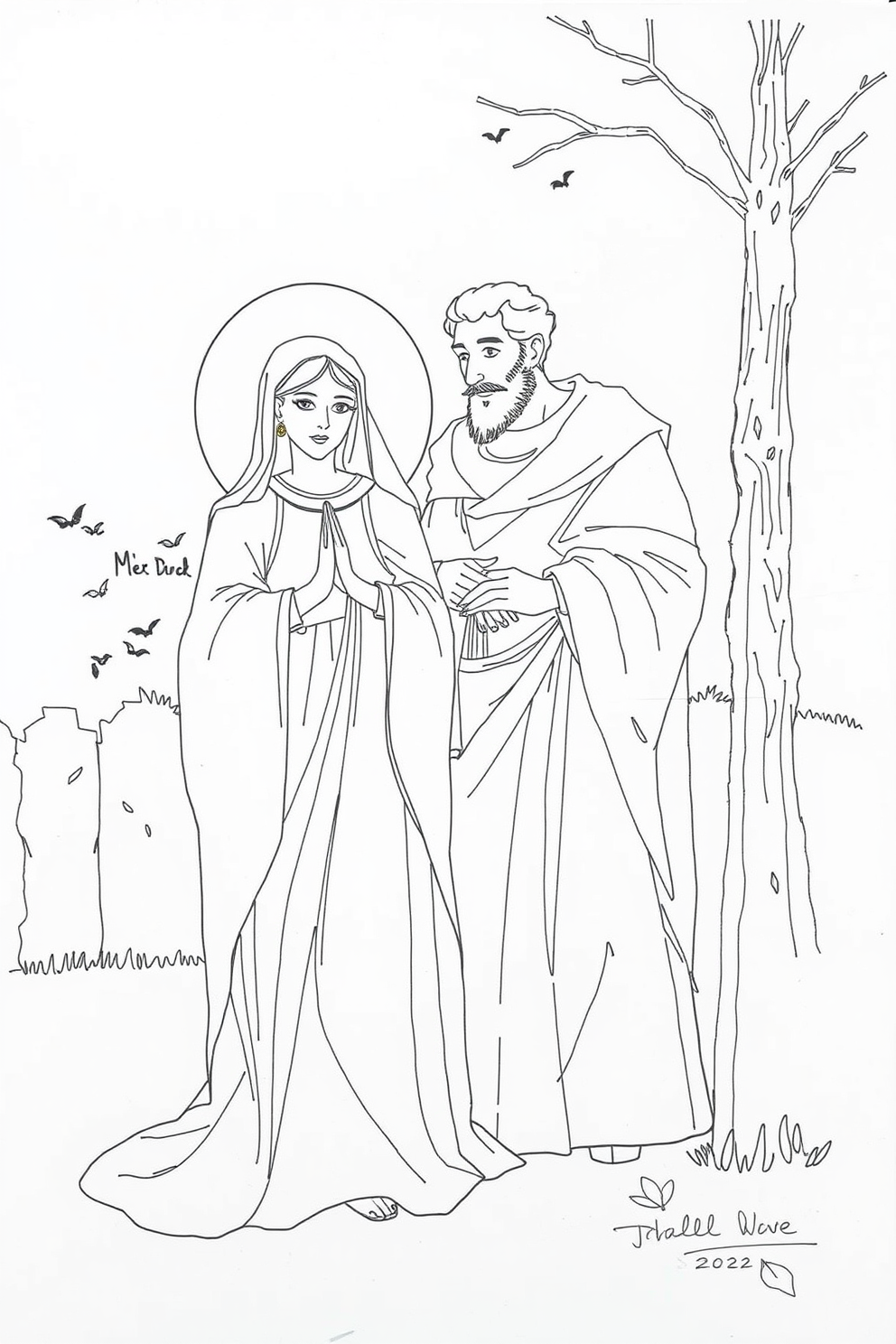 Mary and Joseph Monoline Drawing