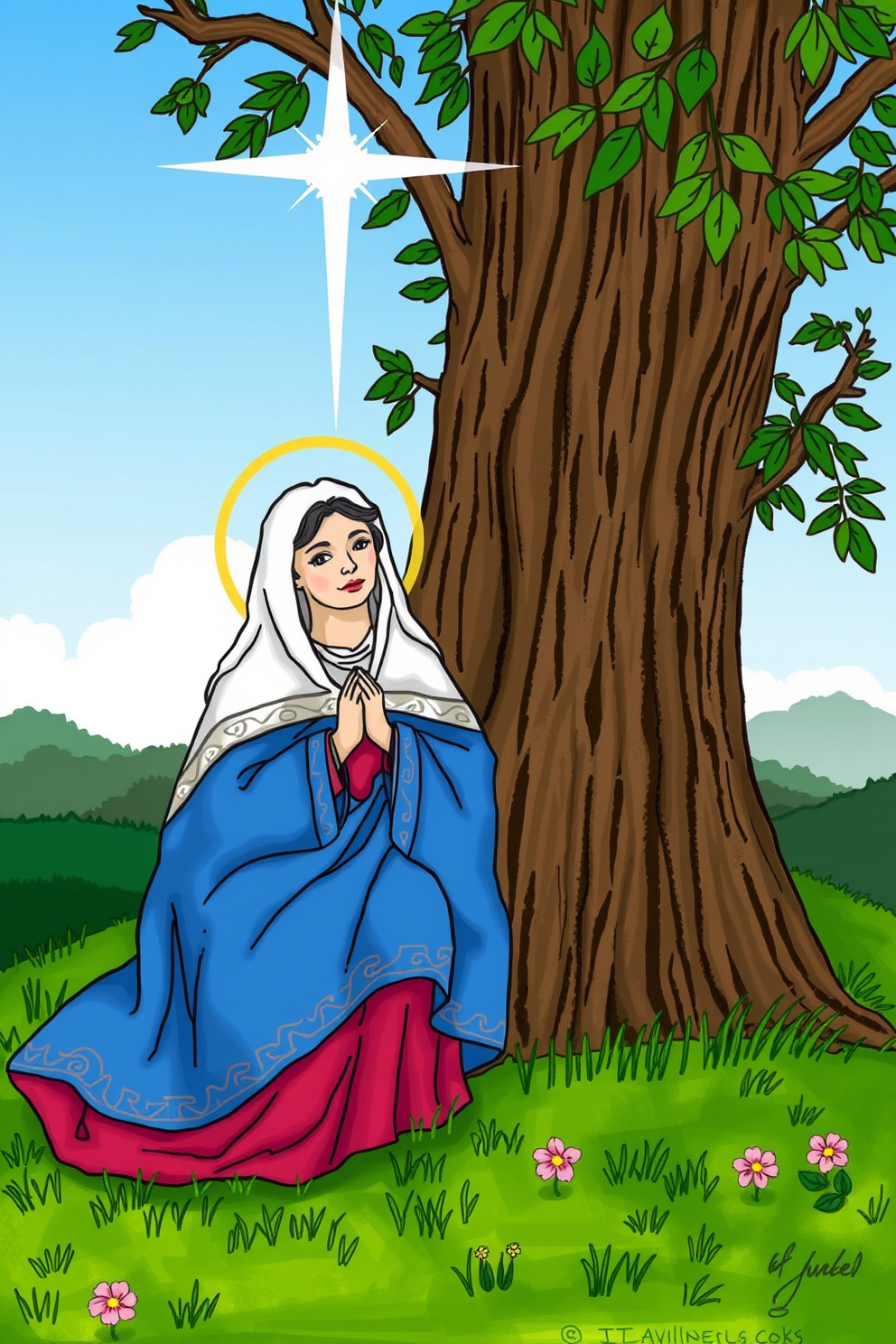 Mary and Joseph in Nature Drawing